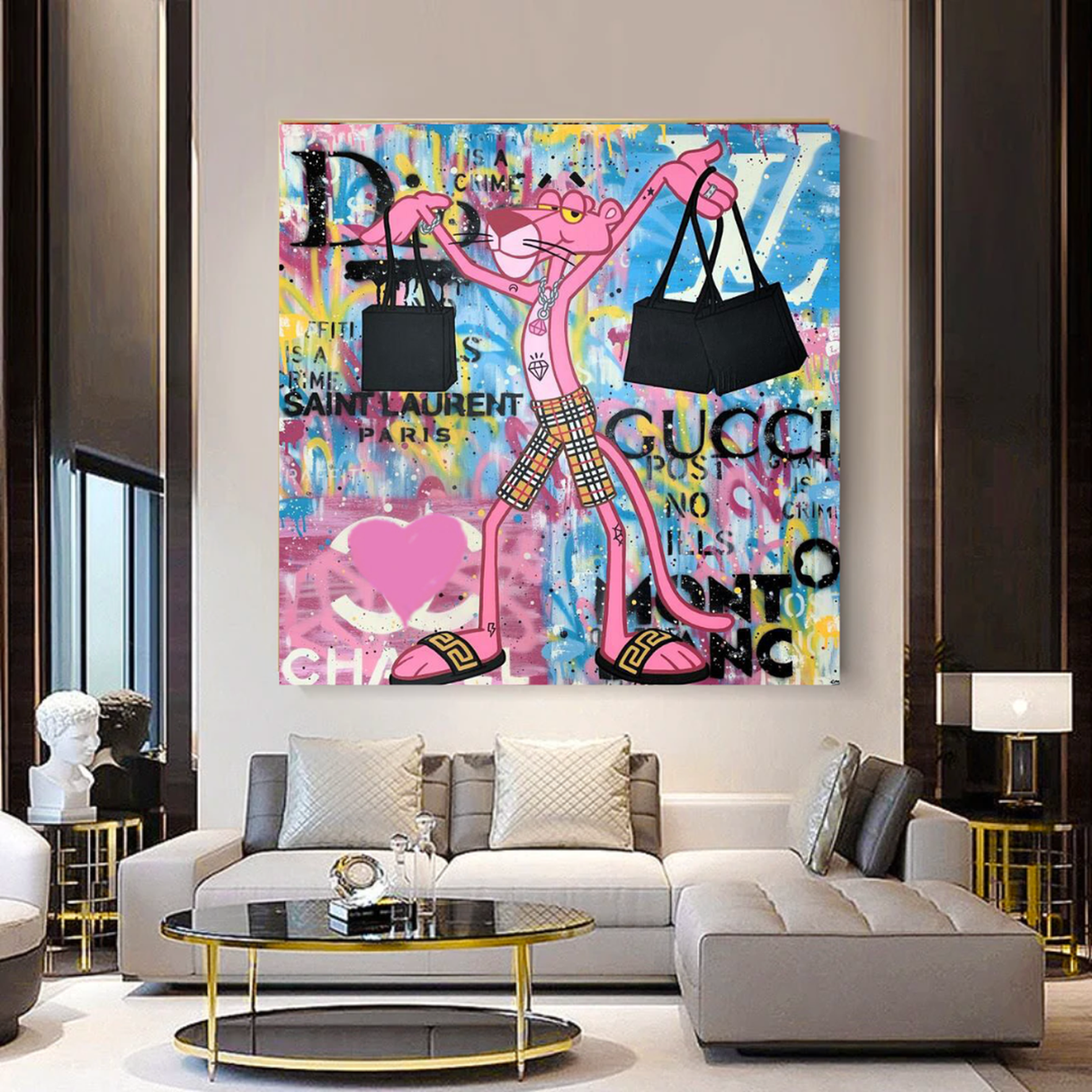Pink Panther Shopping Canvas Wall Art-ChandeliersDecor.com