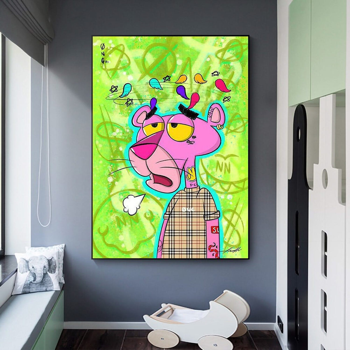 Pink Panthers Tired Graffiti Canvas Wall Art-ChandeliersDecor.com