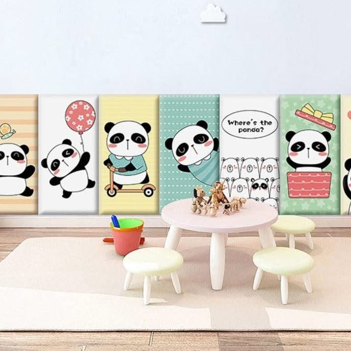 ChandeliersDecor.com-Padded Walls-Playful Jungle Pandas Kids Wall Padded Safety Cushions