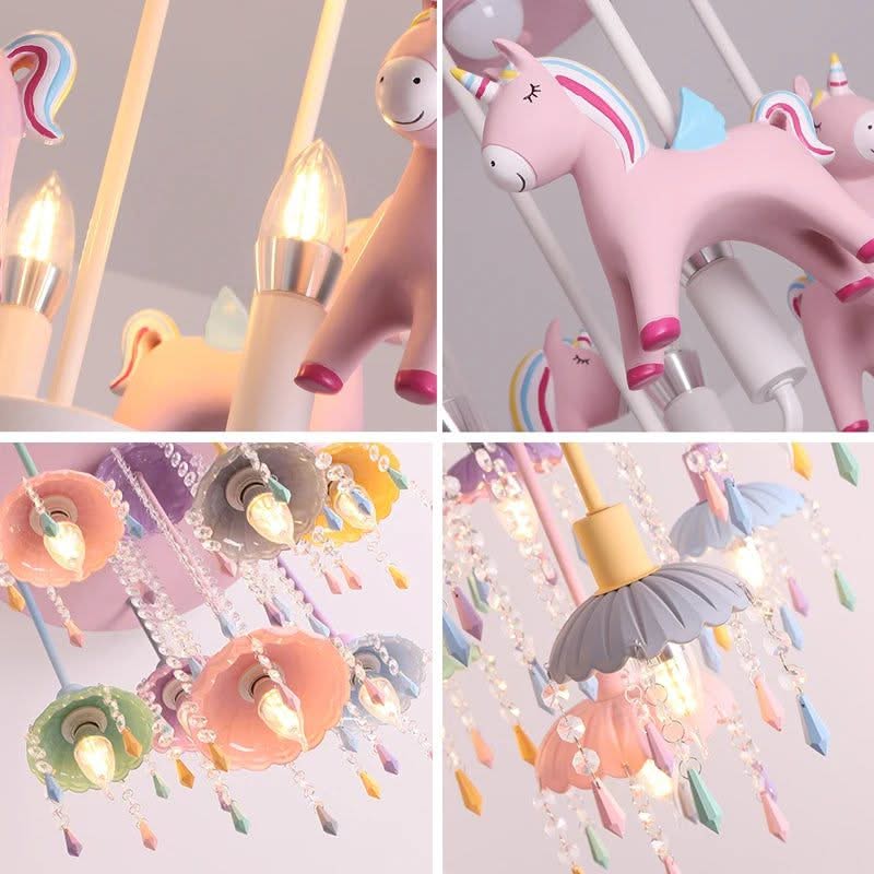 ChandeliersDecor.com-Kids Room Nursery Lighting-Pony Merry Go Round Pink Ceiling Light