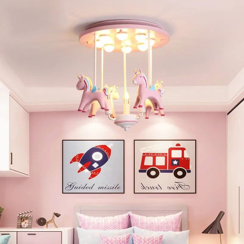 ChandeliersDecor.com-Kids Room Nursery Lighting-Pony Merry Go Round Pink Ceiling Light