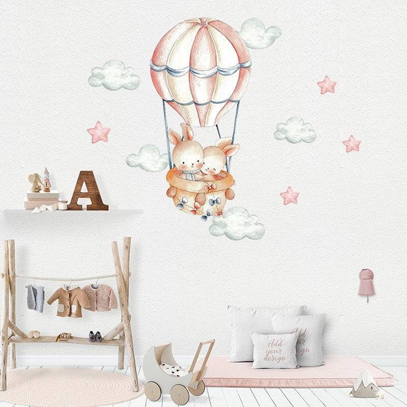 ChandeliersDecor.com-Home Decor Decals-Rabbit on Air Balloon Wall Decal: Nursery Decor