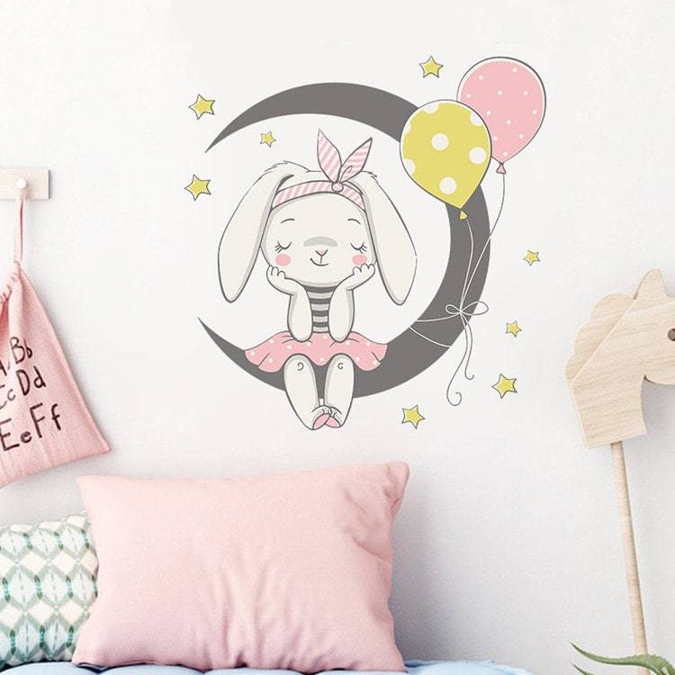 ChandeliersDecor.com-Home Decor Decals-Rabbit on Air Balloon Wall Decal: Nursery Decor