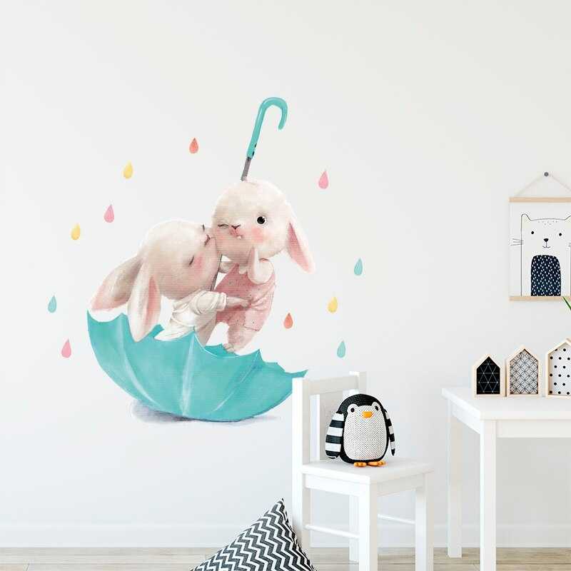 ChandeliersDecor.com-Rabbit on Green Umbrella Wall Sticker | Kids Nursery Wall Stickers