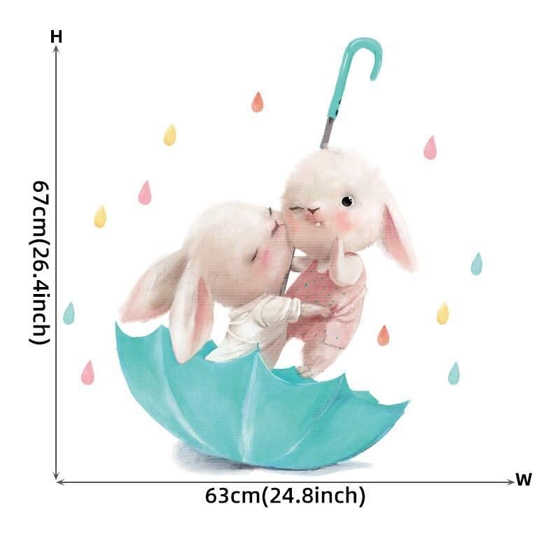ChandeliersDecor.com-Rabbit on Green Umbrella Wall Sticker | Kids Nursery Wall Stickers