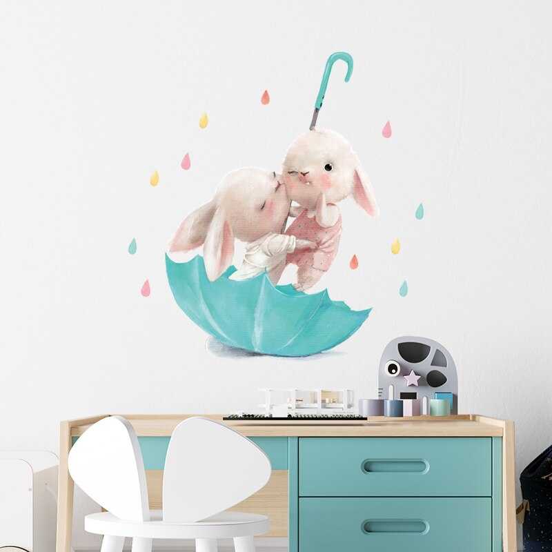 ChandeliersDecor.com-Rabbit on Green Umbrella Wall Sticker | Kids Nursery Wall Stickers