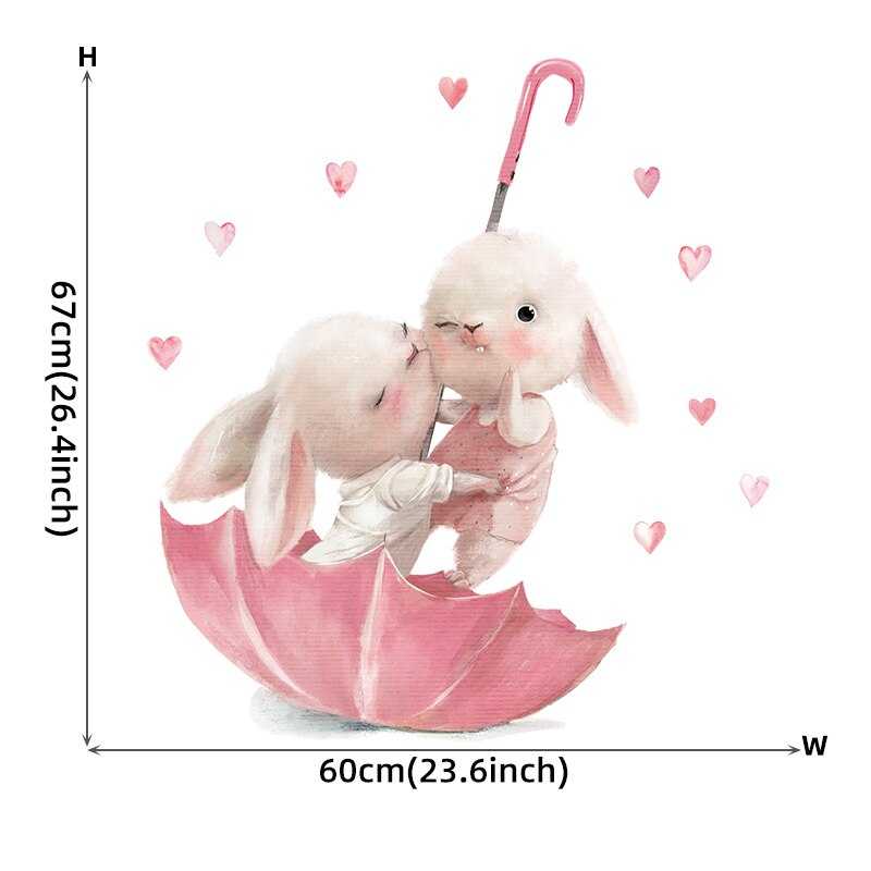 ChandeliersDecor.com-Rabbit on Pink Umbrella Wall Sticker | Kids Nursery Wall Stickers