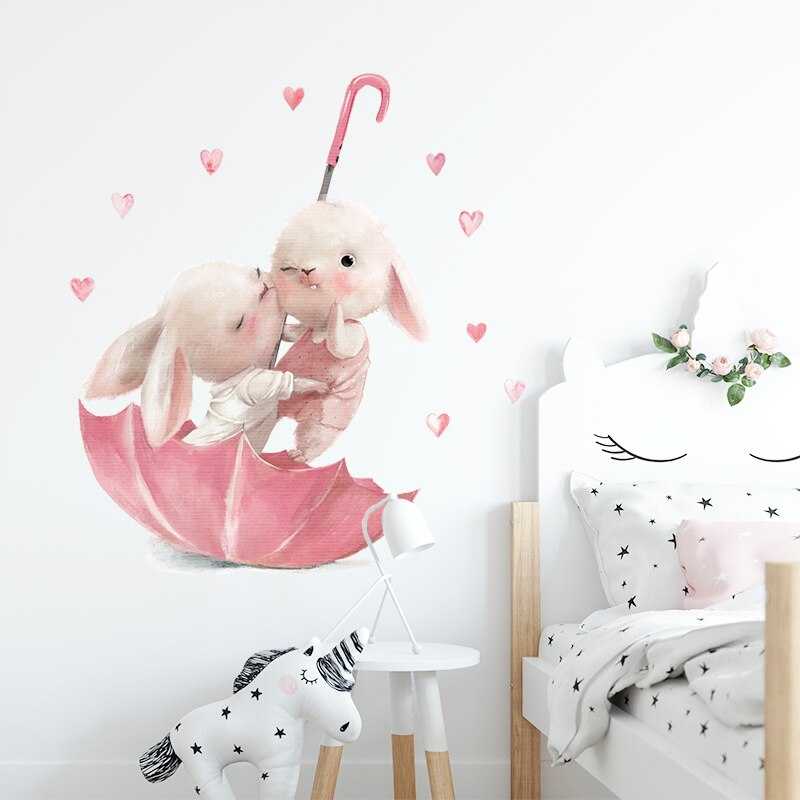 ChandeliersDecor.com-Rabbit on Pink Umbrella Wall Sticker | Kids Nursery Wall Stickers