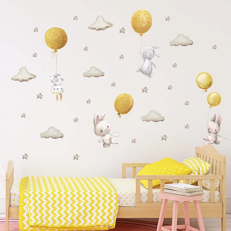 ChandeliersDecor.com-Home Decor Decals-Rabbit Wall Stickers - Nursery Decoration with Balloons and Clouds