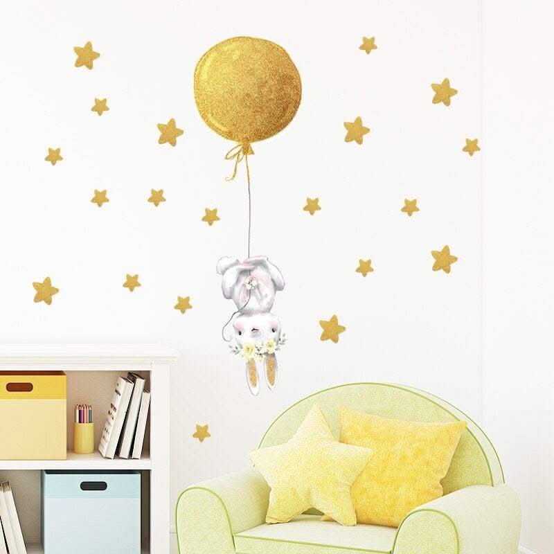 ChandeliersDecor.com-Rabbit with Balloons Wall Decal: Playful Design