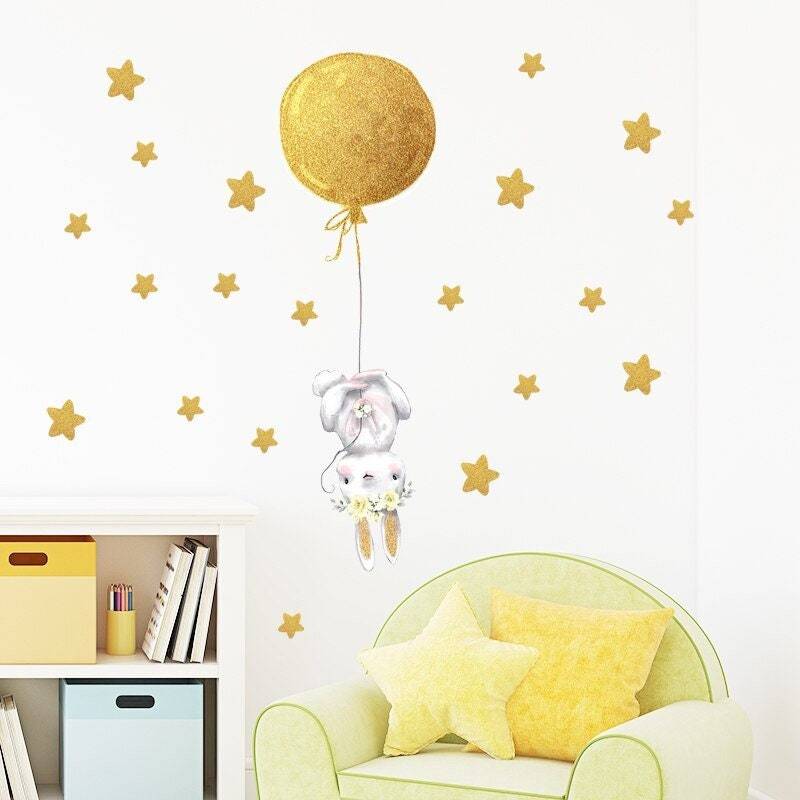 ChandeliersDecor.com-Rabbit with Balloons Wall Decal: Playful Design