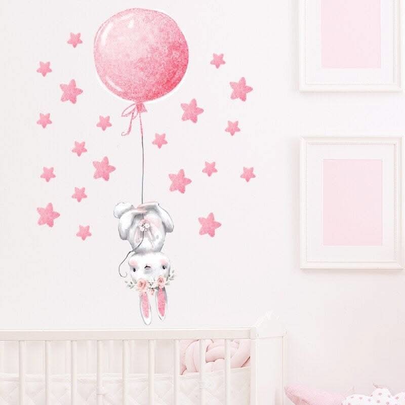 ChandeliersDecor.com-Rabbit with Balloons Wall Decal: Playful Design