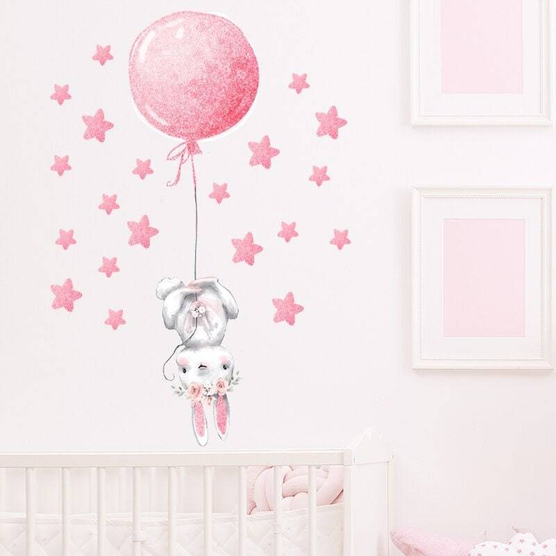 ChandeliersDecor.com-Rabbit with Balloons Wall Decal: Playful Design