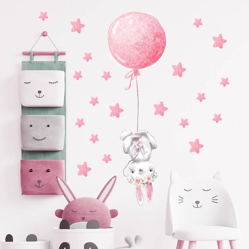 ChandeliersDecor.com-Rabbit with Balloons Wall Decal: Playful Design
