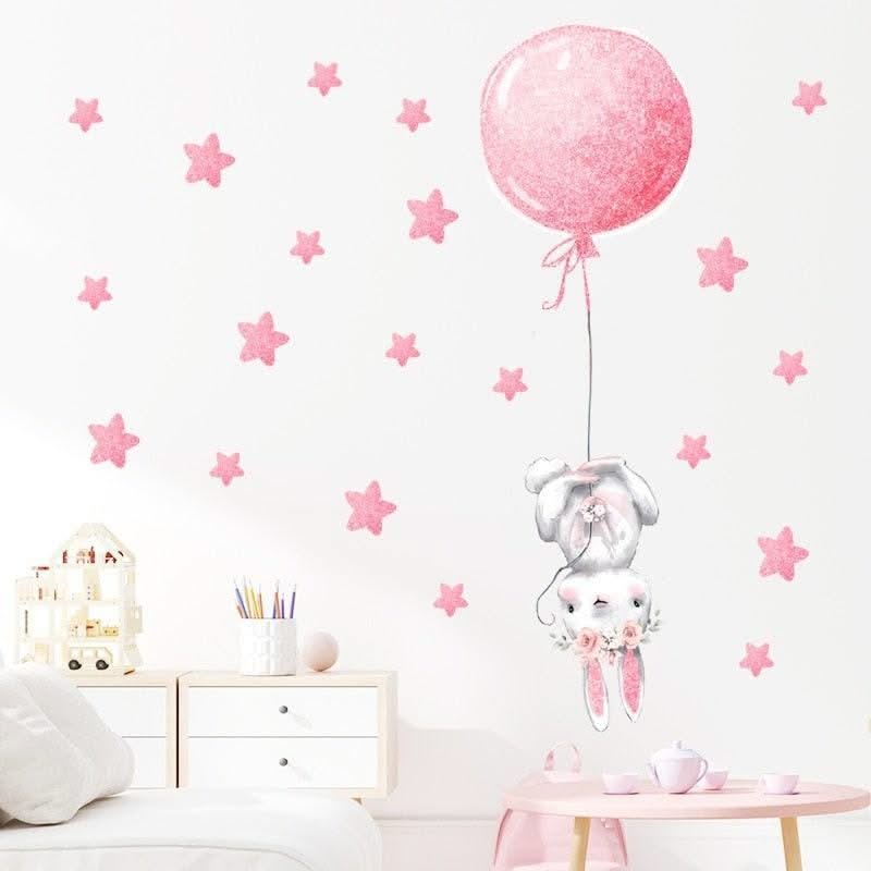 ChandeliersDecor.com-Rabbit with Balloons Wall Decal: Playful Design