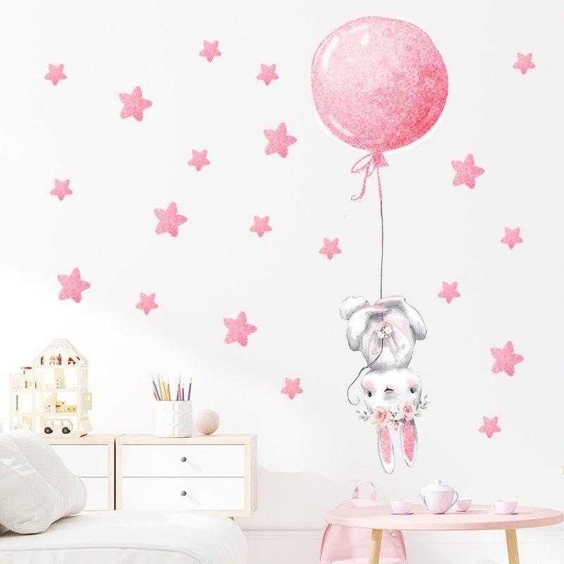 ChandeliersDecor.com-Rabbit with Balloons Wall Decal: Playful Design
