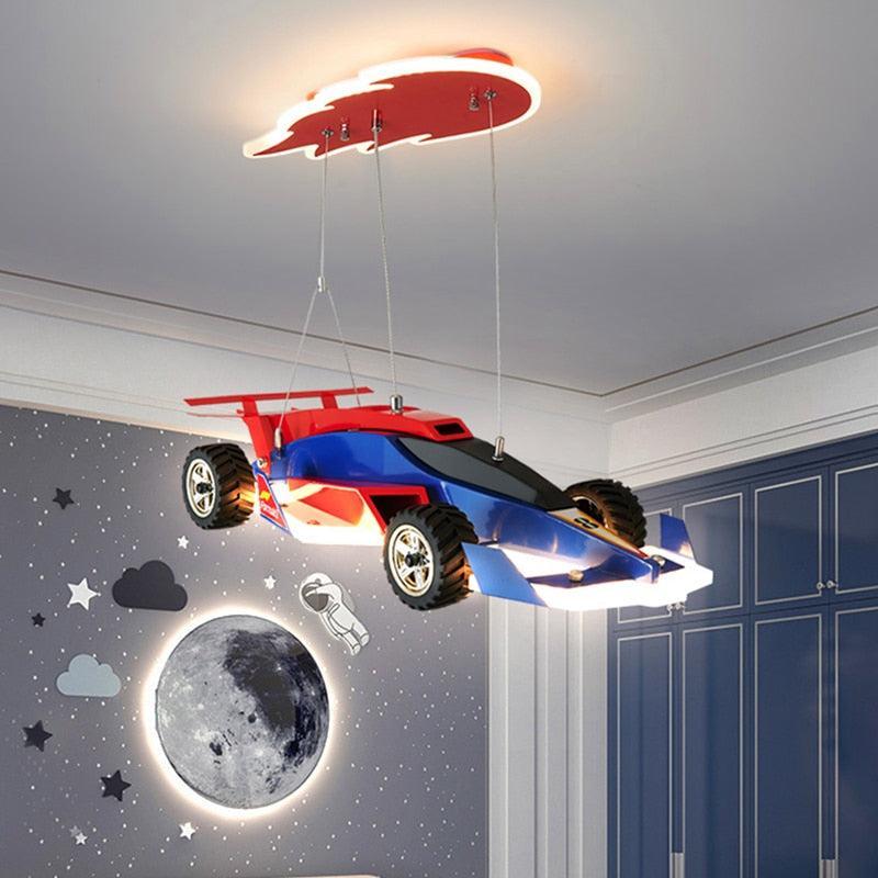 ChandeliersDecor.com-Kids Room Nursery Lighting-Racing Car Hanging Light - Art Deco Lighting for Kids Room