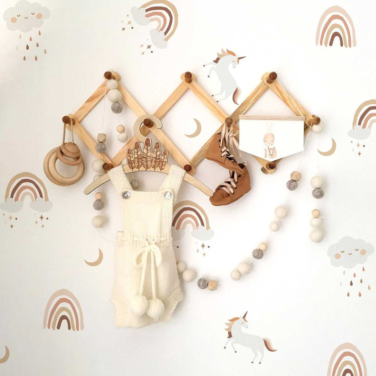 ChandeliersDecor.com-Kids Nursery Bohemian Wall Decals-Rain Clouds Rainbow Wall Decal: Vibrant and Beautiful