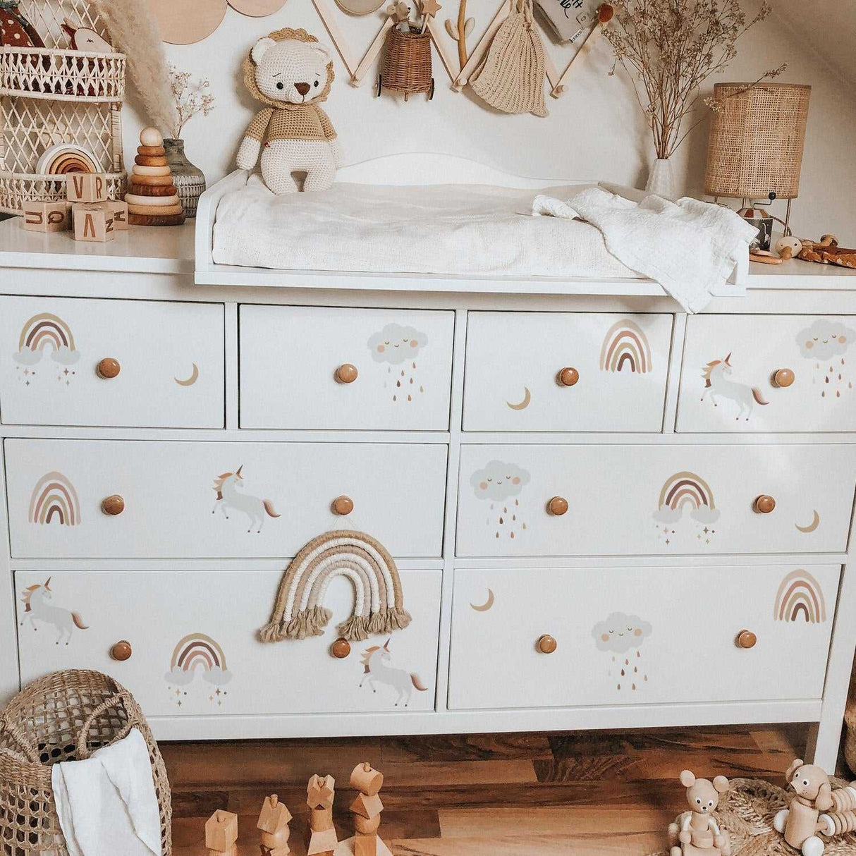 ChandeliersDecor.com-Kids Nursery Bohemian Wall Decals-Rain Clouds Rainbow Wall Decal: Vibrant and Beautiful