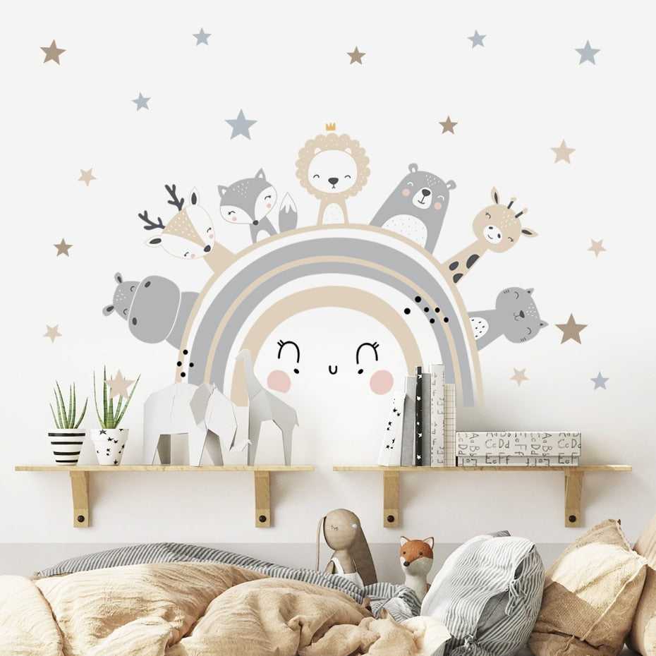 ChandeliersDecor.com-Rainbow Animals Wall Decal – Vibrant and Playful Designs