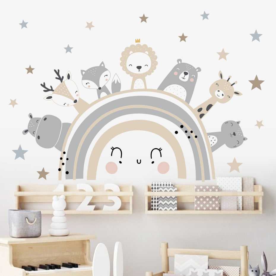 ChandeliersDecor.com-Rainbow Animals Wall Decal – Vibrant and Playful Designs