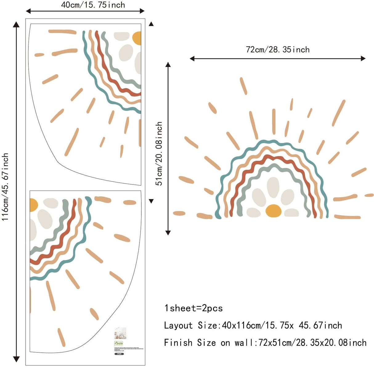 ChandeliersDecor.com-Kids Room Nursery Decals-Rainbow Sun Pattern Wall Stickers