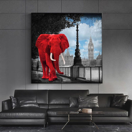 ChandeliersDecor.com-Wall Posters-Red Animals Elephant Pink Rhino Canvas Wall Art
