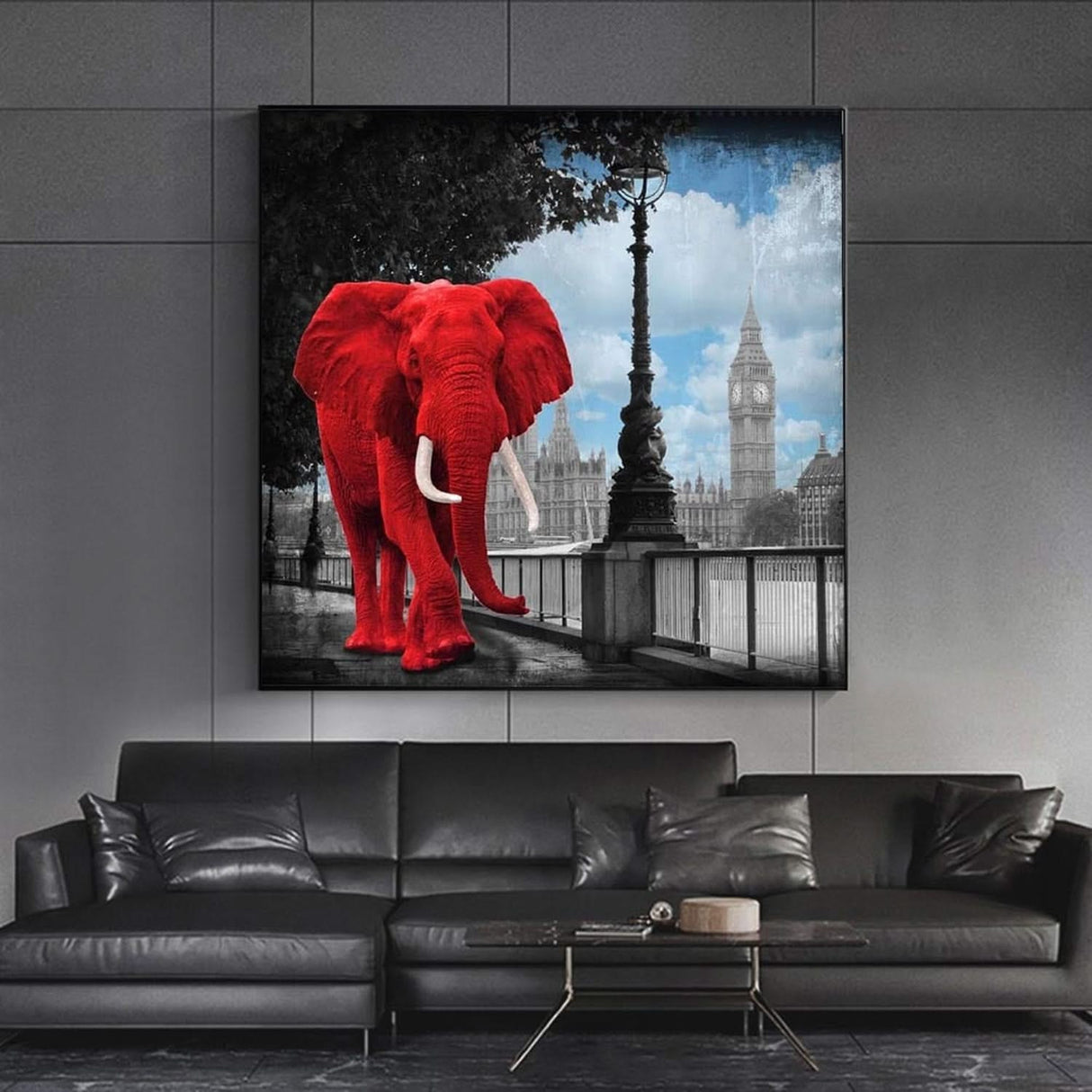Red Animals Elephant Pink Rhino Canvas Wall Art-ChandeliersDecor.com