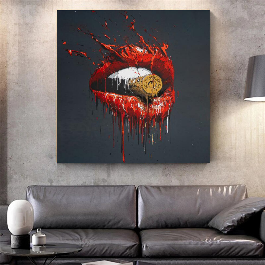 Red Lips Bullet Art Canvas – Abstract Wall Décor-ChandeliersDecor.com