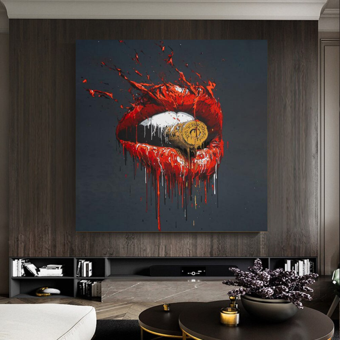 Red Lips Bullet Art Canvas – Abstract Wall Décor-ChandeliersDecor.com