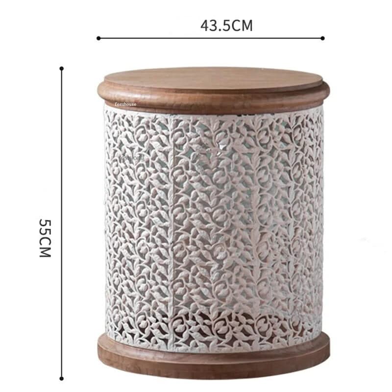 Retro Round Pine Wood Coffee Table Set of 3-ChandeliersDecor.com