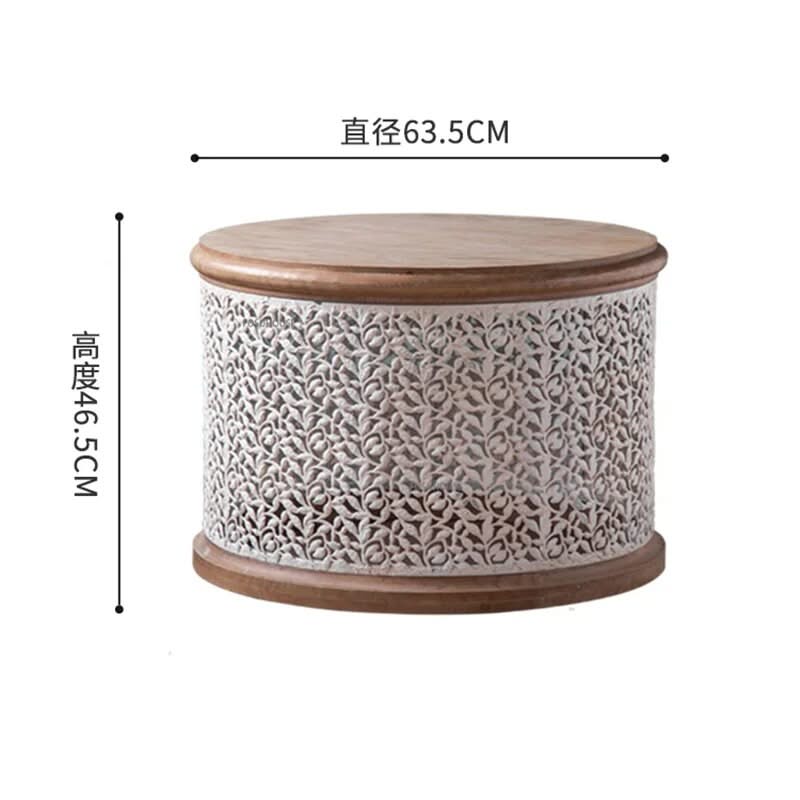 Retro Round Pine Wood Coffee Table Set of 3-ChandeliersDecor.com