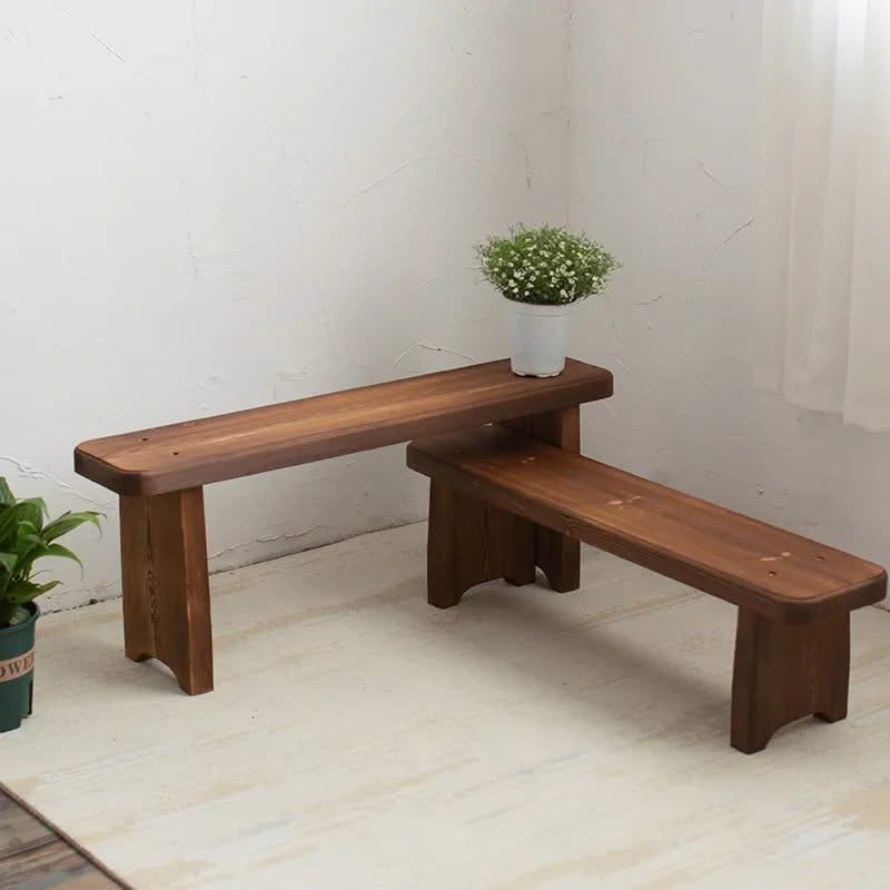 Retro Solid Oak Wood Shoe Long Bench-ChandeliersDecor.com