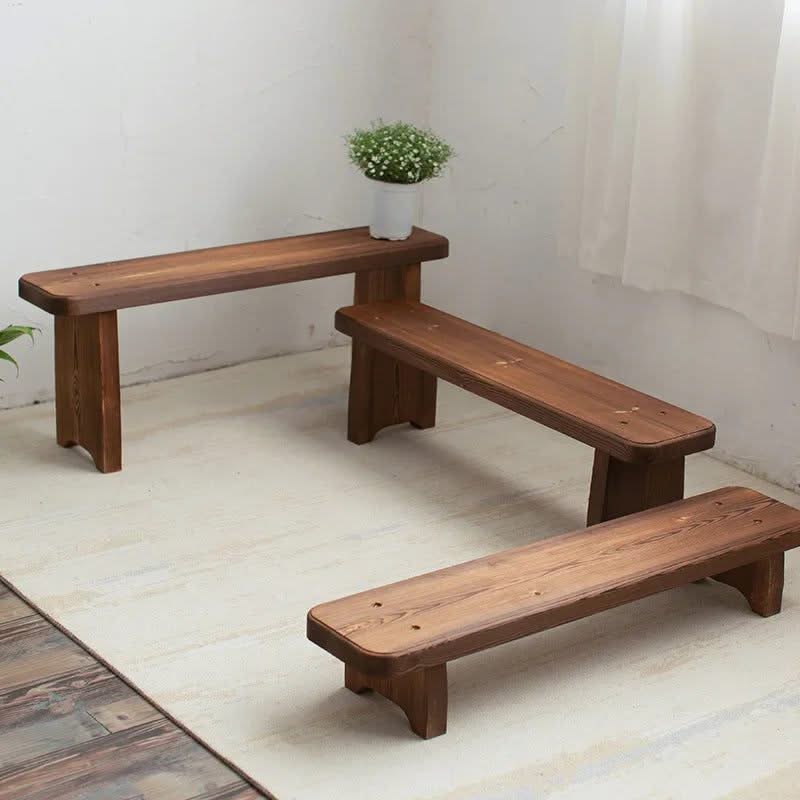 Retro Solid Oak Wood Shoe Long Bench-ChandeliersDecor.com