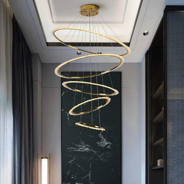 Rings Crystal LED Staircase Chandelier: Elegance-ChandeliersDecor.com