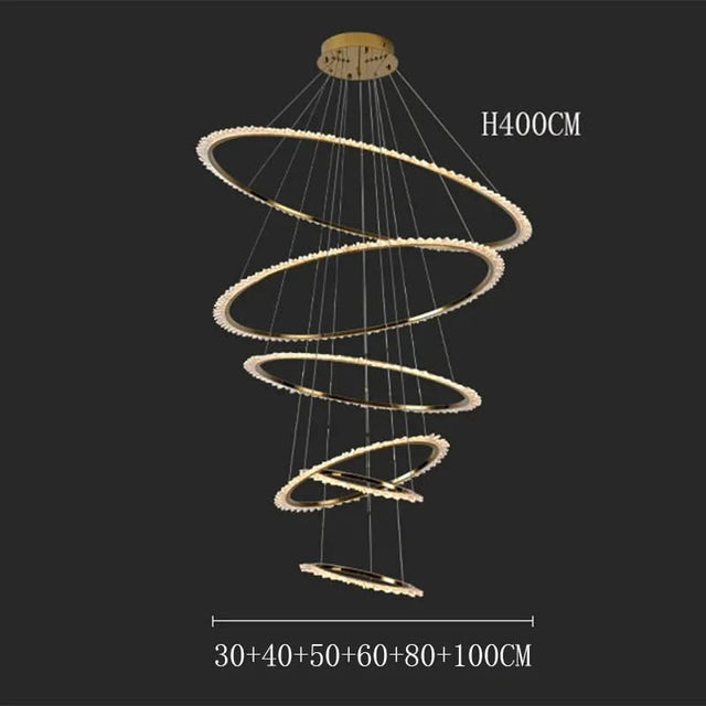 Rings Crystal LED Staircase Chandelier: Elegance-ChandeliersDecor.com