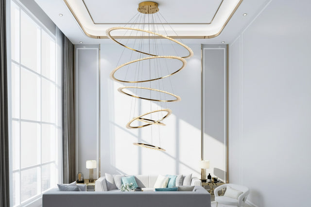 Rings Crystal LED Staircase Chandelier: Elegance-ChandeliersDecor.com