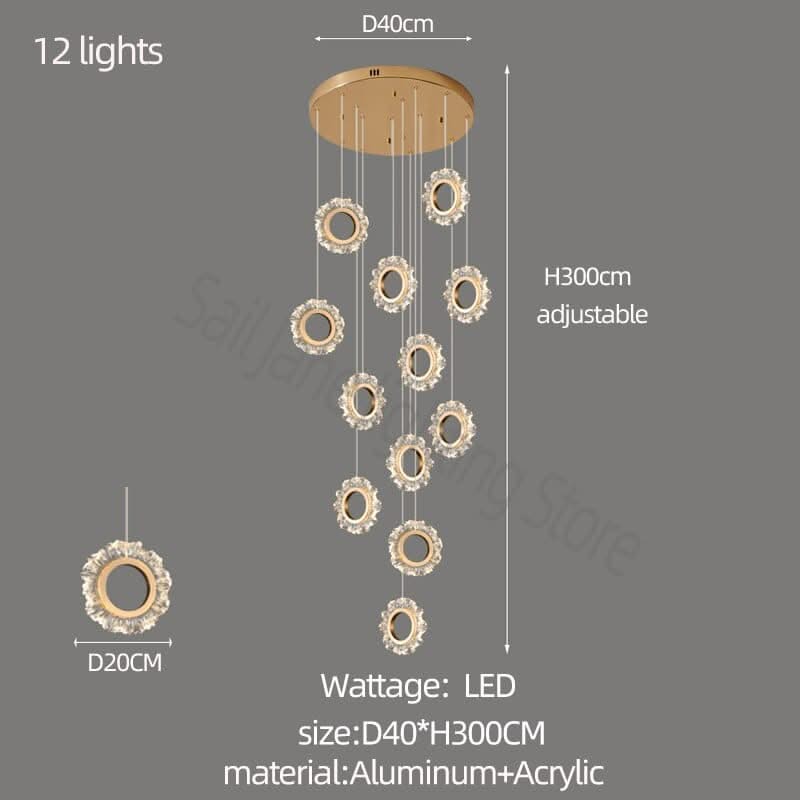 Rings LED Light Staircase Chandelier – Style Your Staircase-ChandeliersDecor.com
