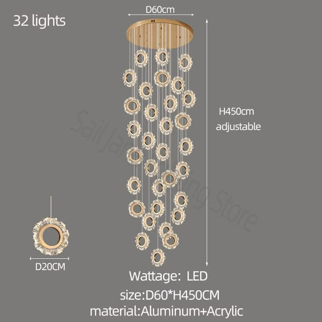 Rings LED Light Staircase Chandelier – Style Your Staircase-ChandeliersDecor.com