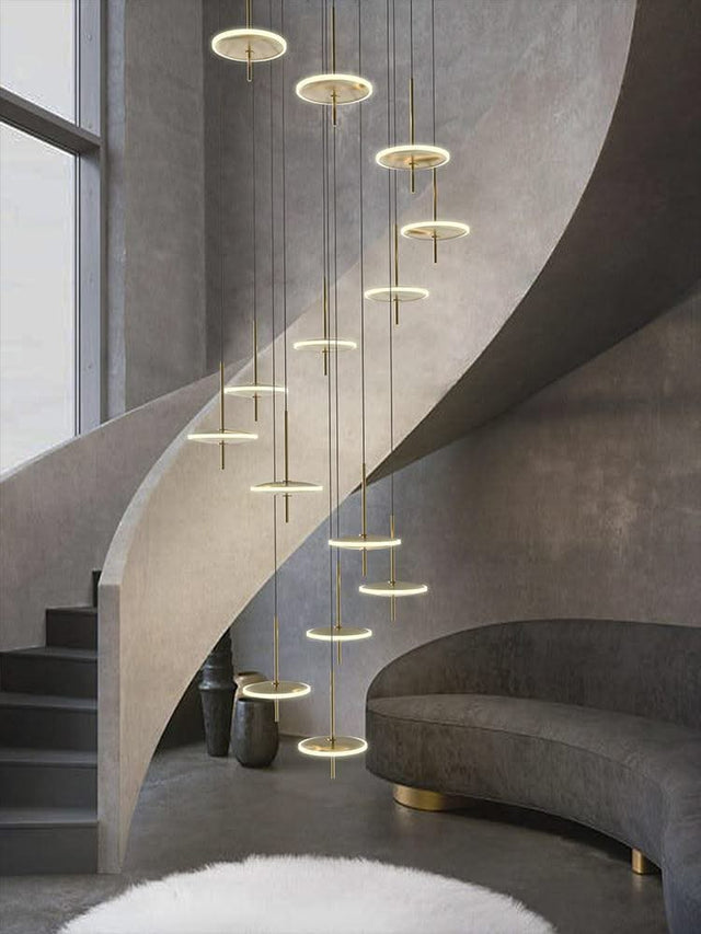 ChandeliersDecor.com-Staircase Chandelier-Rings LED Plate Staircase Chandelier