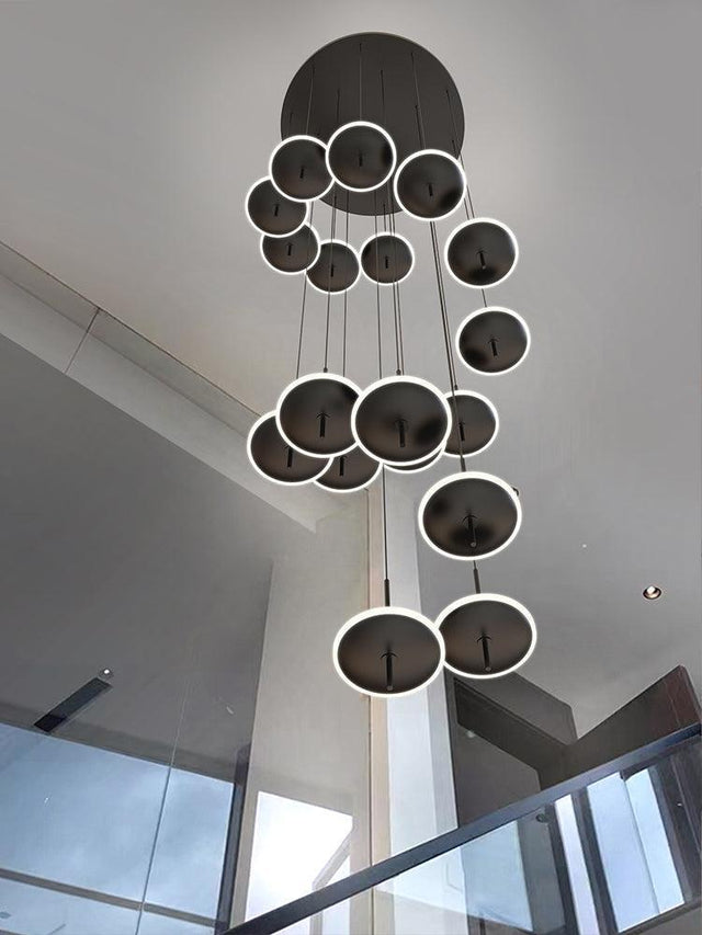 ChandeliersDecor.com-Staircase Chandelier-Rings LED Plate Staircase Chandelier