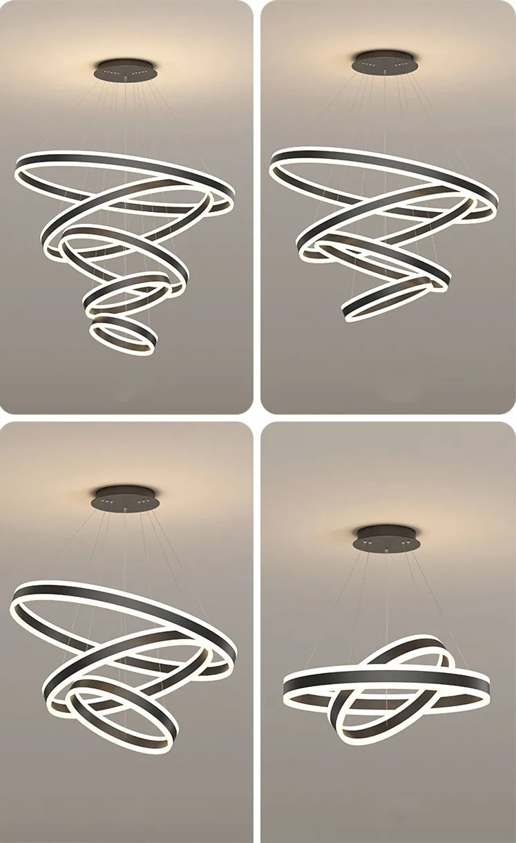 ChandeliersDecor.com-Staircase Chandeliers-Rings LED Staircase Chandelier: Unparalleled Elegance