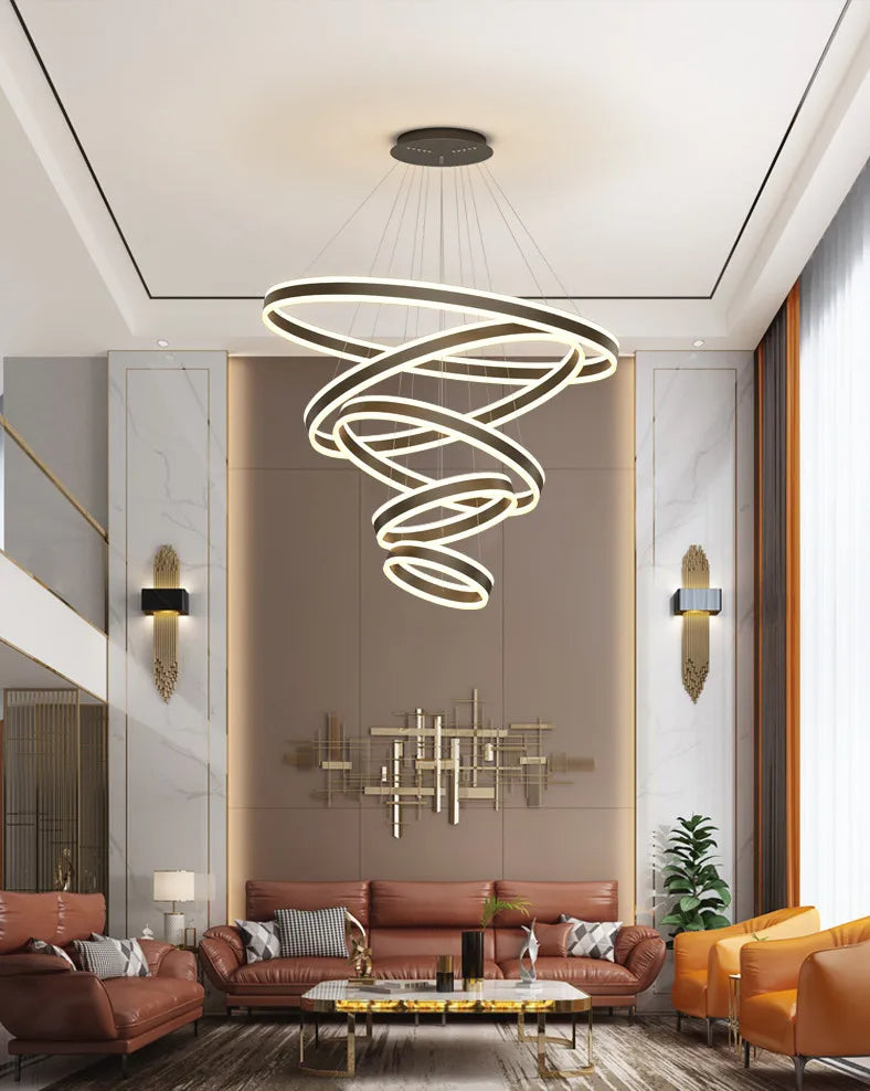 ChandeliersDecor.com-Staircase Chandeliers-Rings LED Staircase Chandelier: Unparalleled Elegance