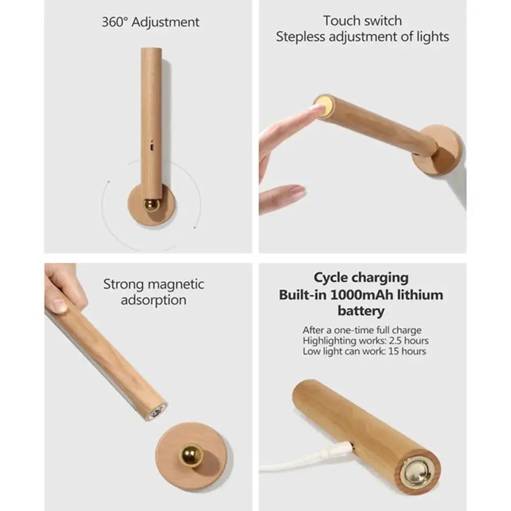 Rotatable Oak Wood 360° Wall Light USB Chargeable-ChandeliersDecor.com