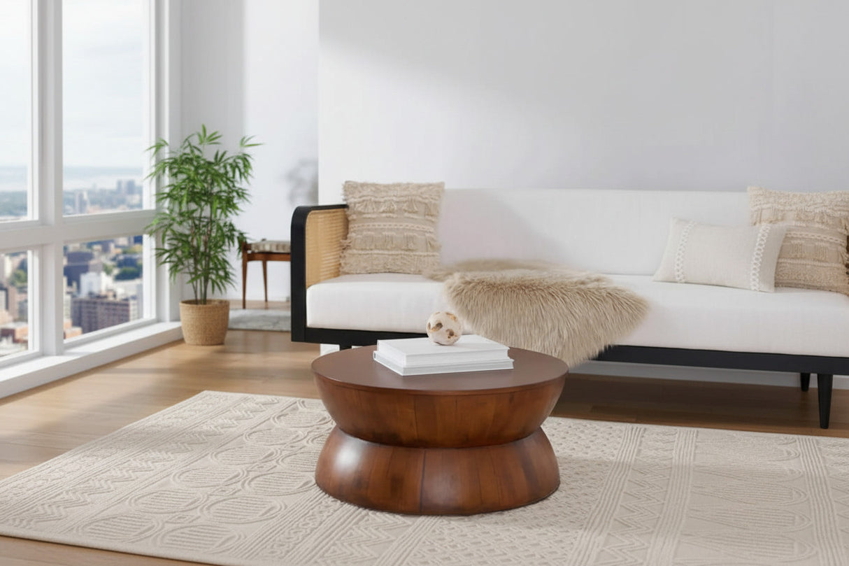 Rustic Solid Wood Round Coffee Table-ChandeliersDecor.com