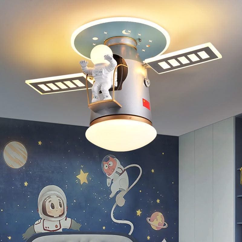 ChandeliersDecor.com-Kids Room Nursery Lighting-Satellite Earth Space Ship NASA LED Ceiling Lamp for Kids Room