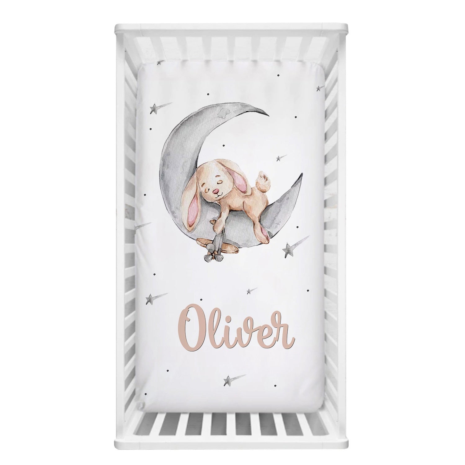 ChandeliersDecor.com-Crib Bedding-Sleeping Bunny Baby Name Crib Bedding Set | Baby Shower Gift Bedding Set