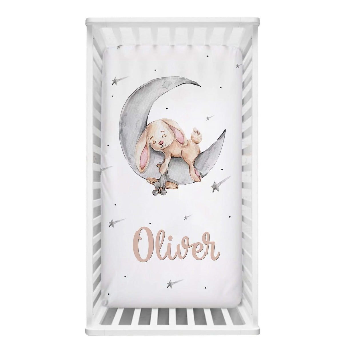 ChandeliersDecor.com-Crib Bedding-Sleeping Bunny Baby Name Crib Bedding Set | Baby Shower Gift Bedding Set