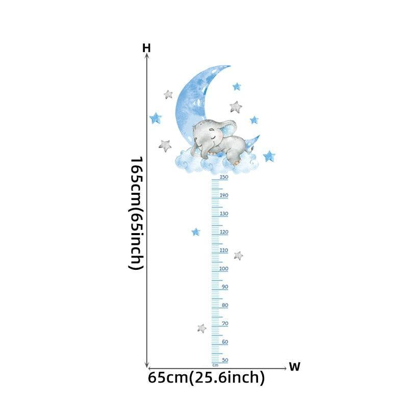 ChandeliersDecor.com-Kids Room Nursery Decals-Sleeping Elephant Bear Moon Kids Height Measure Wall Stickers