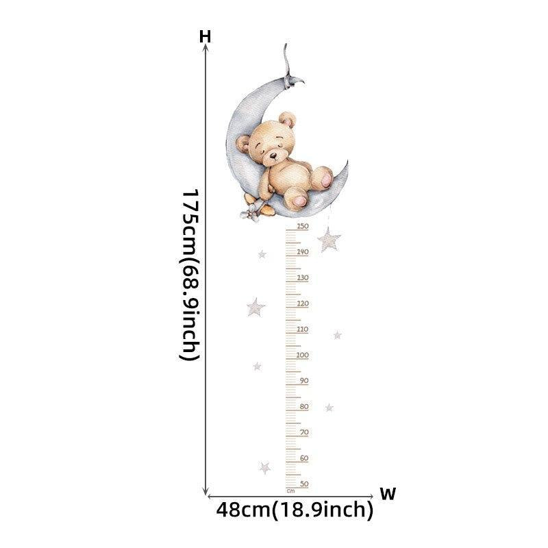 ChandeliersDecor.com-Kids Room Nursery Decals-Sleeping Elephant Bear Moon Kids Height Measure Wall Stickers
